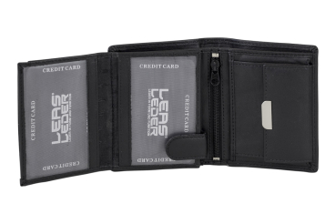 LEAS Mini Geldbörse mit Riegel extra dünn im Hochformat Echt-Leder, schwarz